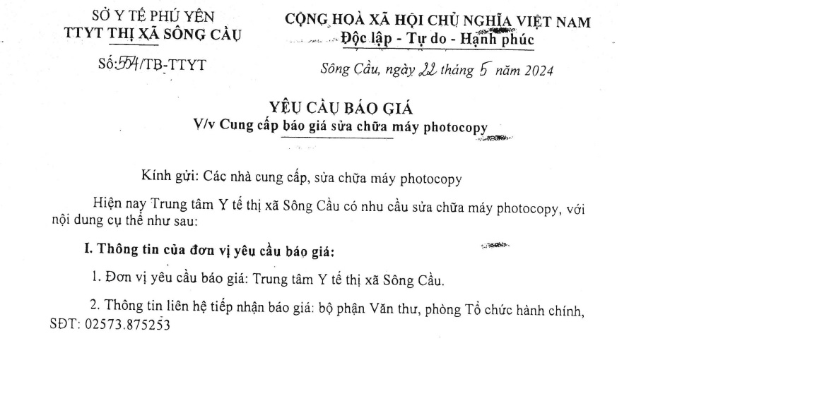 Yêu cầu báo giá Cung cấp sửa chữa máy photocopy